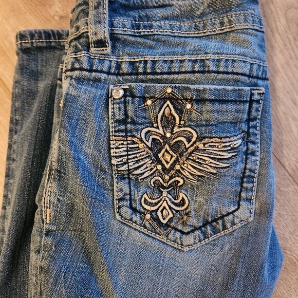 Miss Me Blue Jeans Embellished Silver Mid-Rise Straight Leg Size 29 - Picture 1 of 6